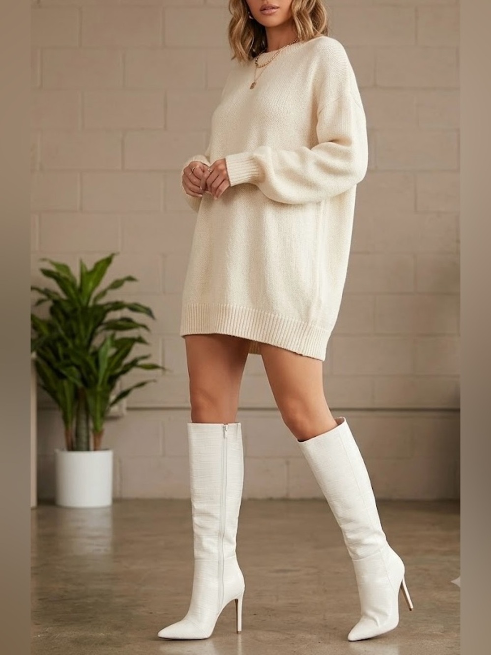 Express Women’s Of-White /cream Over-the-Knee Heeled Boots Size 8